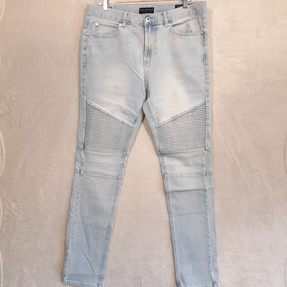 BULLHEAD Denim Co. Mens Stacked/Skinny Jeans Sz.32x32/Blue/Moto Style/Denim